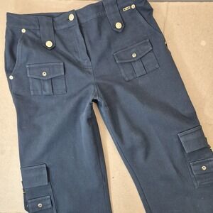 St. John Sport by Marie Cargo Pants Women's 6 Black with Gold Buttons Wide Leg